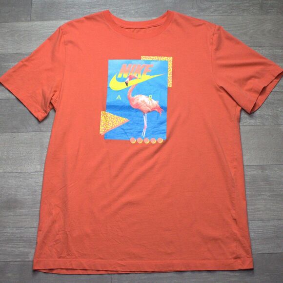 Nike Air Mens T-Shirt Orange Flamingo Tee Short Sleeve Crew Neck Graphic Retro L - Picture 1 of 4